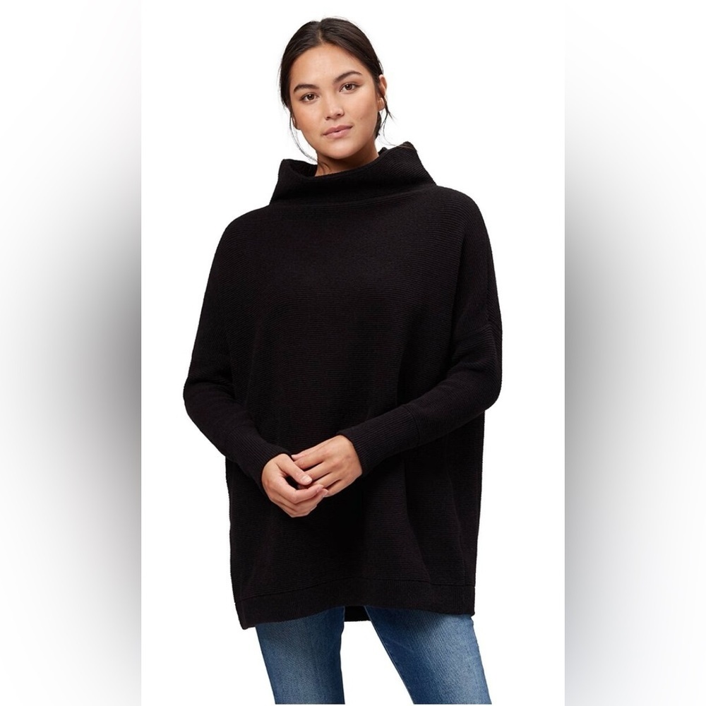 Free People Women's Black Long Sleeve Ottoman Slouchy Ribbed Tunic Sweater Sz M